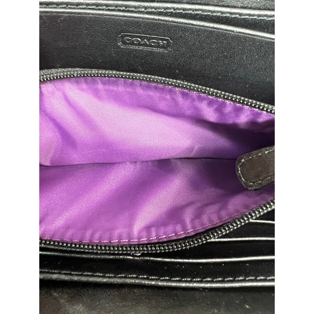 PRISTINE Vintage Coach Ashley Black Pleated Leather Accordion Wallet Purple Line - Picture 3 of 13